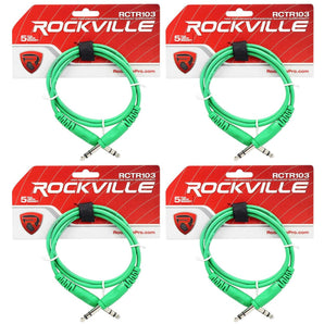 4 Rockville RCTR103G Green 3' 1/4'' TRS to 1/4'' TRS Cable 100% Copper