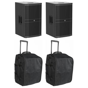 2) Mackie DRM212-P 12" 1600w Pro Passive DJ PA Speakers+Rolling Carry Cases Bags