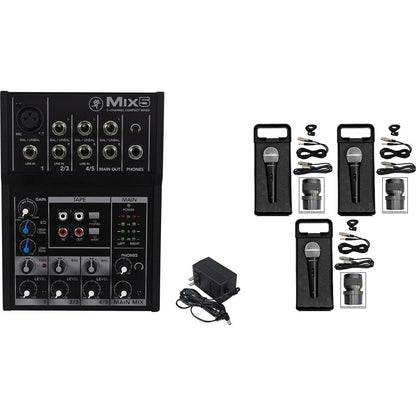 Mix5 Compact 5-Channel PA Mixer+(3) Microphones+(3) XLR Cables