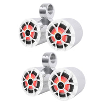 (4) RKL65MBW 6.5" Marine Wakeboard LED Speakers+(2) Dual Silver Enclosures