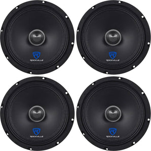 (4) Rockville RXM88 8" 500w 8 Ohm Mid-Range Drivers Speakers, Made w/Kevlar Cone