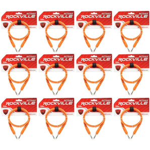 12 Rockville RCTR103O Orange 3' 1/4'' TRS to 1/4'' TRS Cable 100% Copper