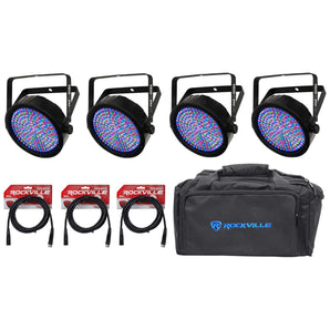 (4) Chauvet SlimPAR 64 RGBA SlimPAR64 Compact DMX LED Wash Lights+Case+Cables