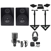 (2) APM5B 5.25" Powered USB Studio Monitors + Stands + Pads + Mic + Headphones