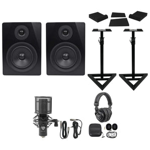 (2) Rockville APM5B 5.25" Powered USB Studio Monitors+Stands+Pads+Mic+Headphones