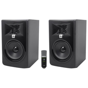 2) JBL 305P MkII 5" Studio Reference Monitors Monitoring Speakers Bundle with Mackie USB Mic