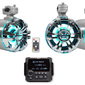 MB Quart GMR-LCD Marine/Boat Receiver w/Bluetooth+(4) 6.5" LED Tower Speakers