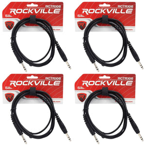 4 Rockville RCTR106B Black 6' 1/4'' TRS to 1/4'' TRS Cable 100% Copper