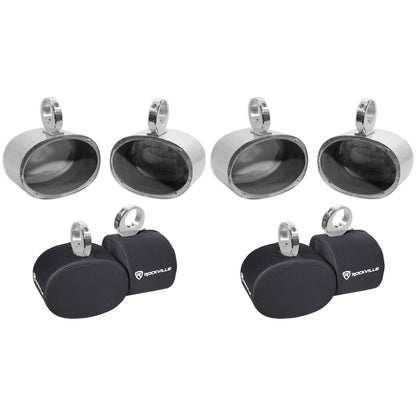 (4) MAC69S 6x9" Silver Aluminum Wakeboard Tower Speaker Pods+Covers