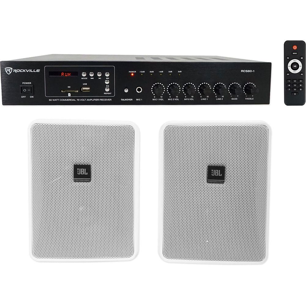 (2) JBL 5.25" White Commercial Wall Speakers + Amp