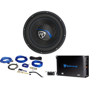 Rockville K5 W10K5S2 10" 1200w 2 Ohm Car Audio Subwoofer+Mono Amplifier+Amp Kit