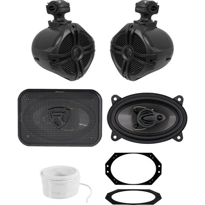 RWB70B Wakeboard Tower Speakers 2-Pack + 4x6" Dash Speakers & Wire Bundle