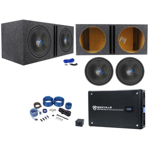 2) Rockville K5 W15K5S2 15" 2000w Subwoofers+Vented Sub Box+Mono Amplifier+Wires