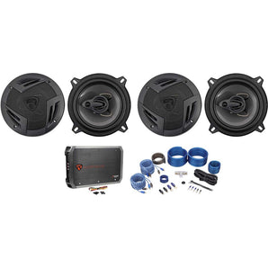 (4) Rockville RV5.3A 5.25" 1200w 3-Way Car Speakers+4-Channel Amplifier+Amp Kit