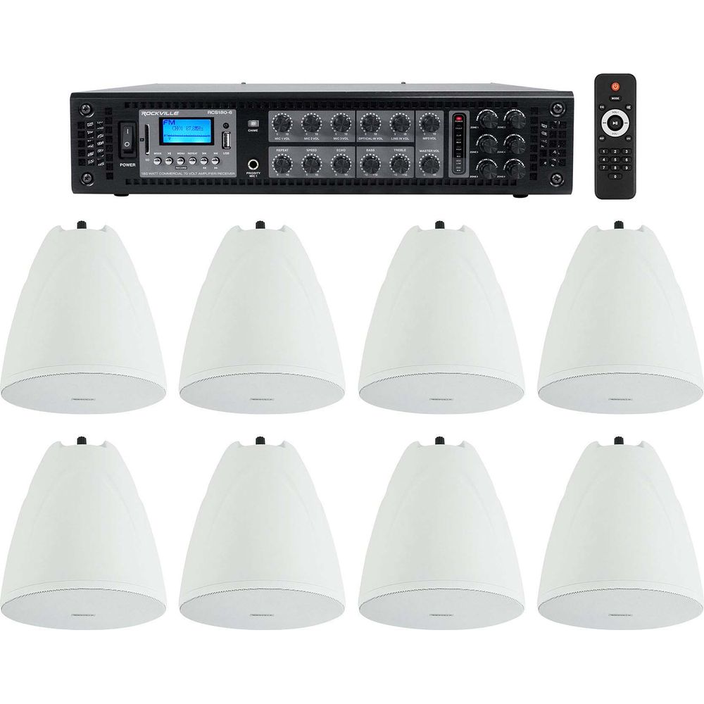 PEN-65T White 8-Pack + RCS180-6 6-Zone 180W Amp Bundle