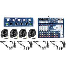 4-Person Podcast Kit with Mixer, Headphones & Boom Arms