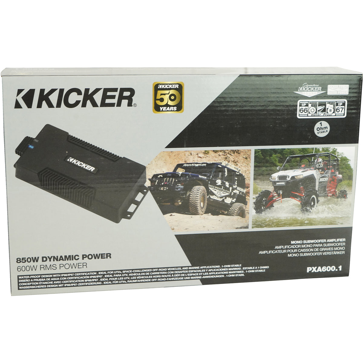 KICKER 48PXA6001 600 Watt Mono Amplifier 1-Ohm Sub Amp for ATV/UTV/RZR PXA6001