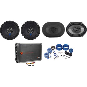 2) Rockville RXM64 6.5" Mid-Bass Car Audio Speakers+6x8" Coaxials+4-Ch Amp+Wires