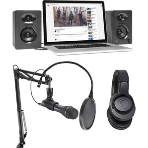 Audio Technica Podcast Podcasting Kit w/Mic+Headphones+Boom+Pop Filter+Monitors