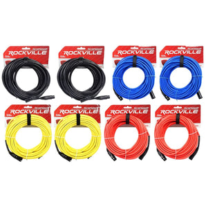 8 Rockville 50' Female to Male REAN XLR Mic Cable (4 Colors x 2 of Each)