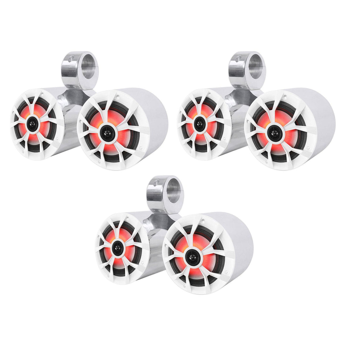 (3) RKL65MBW Dual 6.5" Marine Wakeboard LED Speakers+(2)Color Grilles