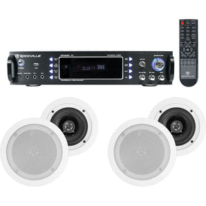 Rockville Home Theater Bluetooth Receiver+(4) 5.25" White In-Ceiling Speakers