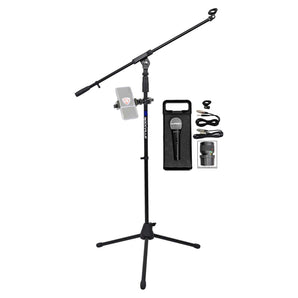 Rockville Microphone Stand w/Boom+Tripod Base+Mic+360° Swivel Smartphone Mount