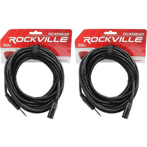 2 Rockville RCXMB30-B Black 30' Male REAN XLR to 1/4'' TRS Balanced Cables