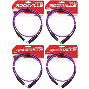 4 Rockville RCXMB3-P Purple 3' Male REAN XLR to 1/4'' TRS Balanced Cables