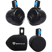 (2) Rockville RWB80B 8" Black 600 Watt Marine Wakeboard Tower Speakers+Covers