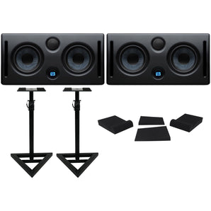 (2) Presonus ERIS E66 145 Watt Powered Dual 6.5" MTM Studio Monitors+Stands+Pads