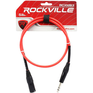 Rockville RCXMB3R 3' Male REAN XLR to 1/4'' TRS Cable Red 100% Copper