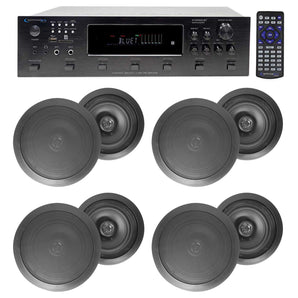 6000w (6) Zone, Home Theater Bluetooth Receiver+(8) Black 8" Ceiling Speakers