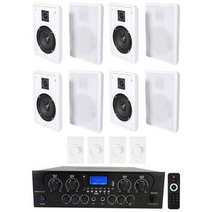 Rockville 4-Room Home Audio Kit Stereo+8) White Slim Wall Speakers+Wall Controls