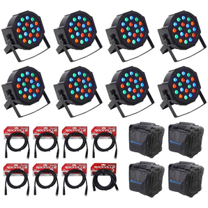 (8) Rockville FHB-118 LED RGB DMX LED PAR Can Wash Lights+(8) Cables+Carry Bags