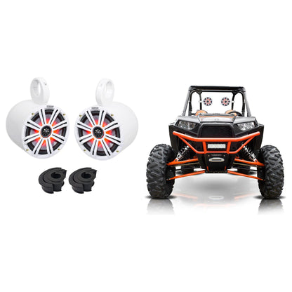 KM8 8" 600W LED Tower Speakers for Polaris RZR, White Aluminum