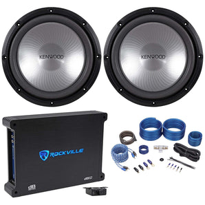 (2) Kenwood KFC-W12PS 12" 1000 Watt Car Audio Subwoofers+Amplifier+Amp Wire Kit