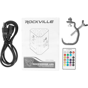 (4) Rockville RockWedge LED White Battery Powered Lights+Wireless DMX Controller