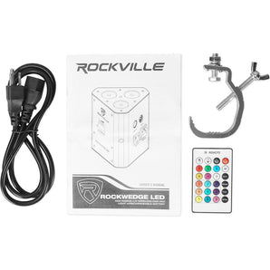 (2) Rockville RockWedge White LED Battery Lights+384 Ch. Wireless DMX Controller