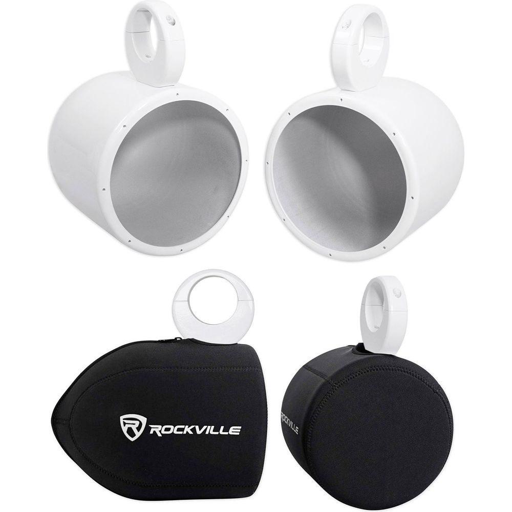 MAC80W White 7.7" Tower Speaker Pods 2-Pack + RWBC80 Neoprene Covers Bundle