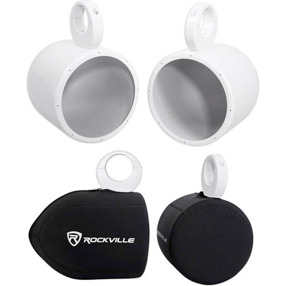MAC80W White 7.7" Tower Speaker Pods 2-Pack + RWBC80 Neoprene Covers Bundle
