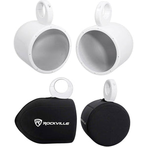 Pair Rockville MAC80W 7.7” White Aluminum Wakeboard Tower Speaker Pods+Covers