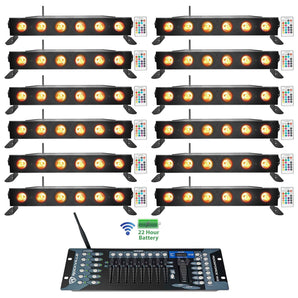 12 Rockville BEST STRIP 60 Black Rechargeable Light Bars+Wireless DMX Controller