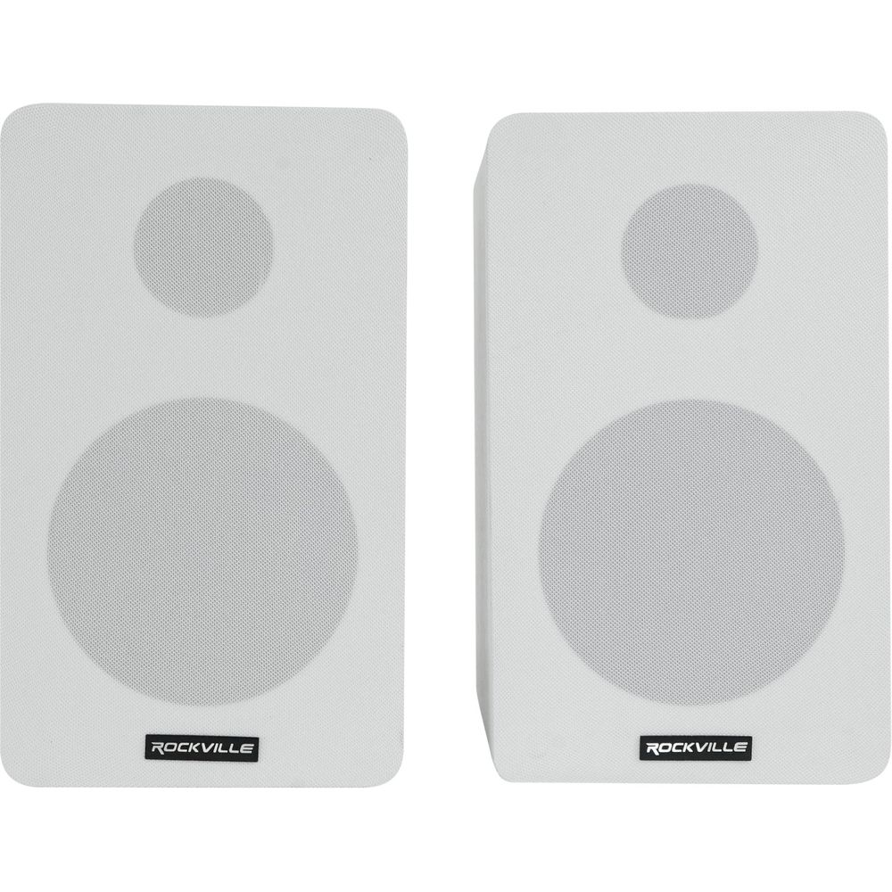 RockShelf 54W White 5.25" Home Bookshelf Speakers + 36" Stands