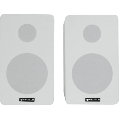 RockShelf 54W White 5.25" Home Bookshelf Speakers + 36" Stands