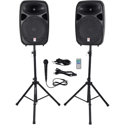 (2) 15" Bluetooth PA Church Speakers+Mic+Stands 4 Church Sound Systems