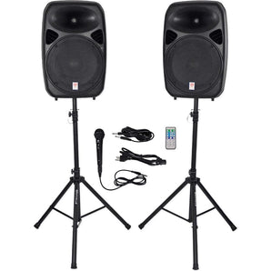 Rockville (2) 15" Bluetooth PA Church Speakers+Mic+Stands 4 Church Sound Systems