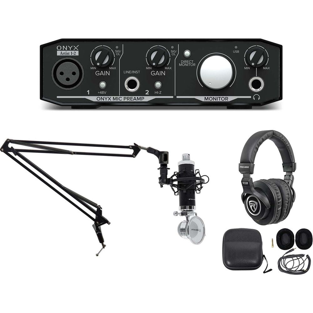 Podcast Recording Bundle with Interface, Mic, Headphones and Boom Arm