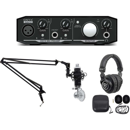 Podcast Recording Bundle with Interface, Mic, Headphones and Boom Arm