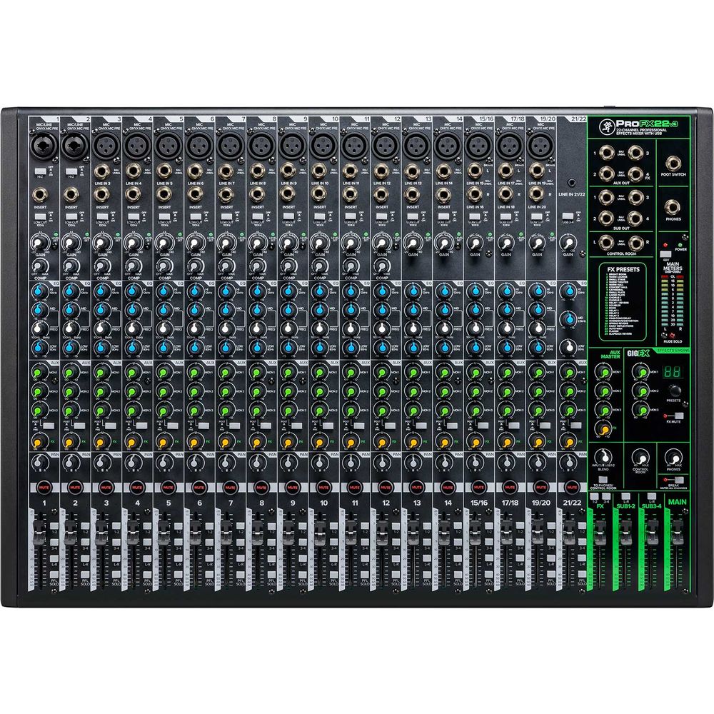 ProFX22v3 22-Channel Effects Mixer w/USB + Stand + Mics + Cables